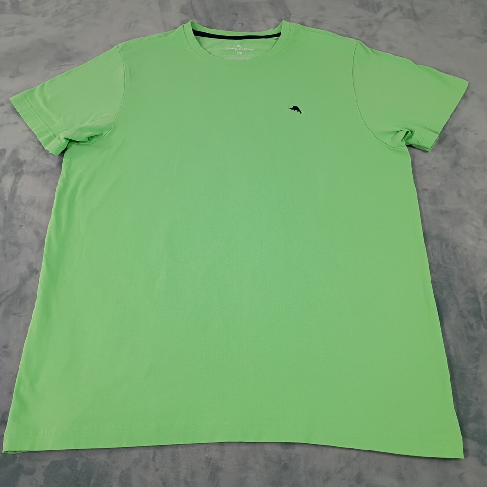 Tommy Bahama Mens Large Lime Green Short Sleeve Marlin Logo T-Shirt Cotton Blend
